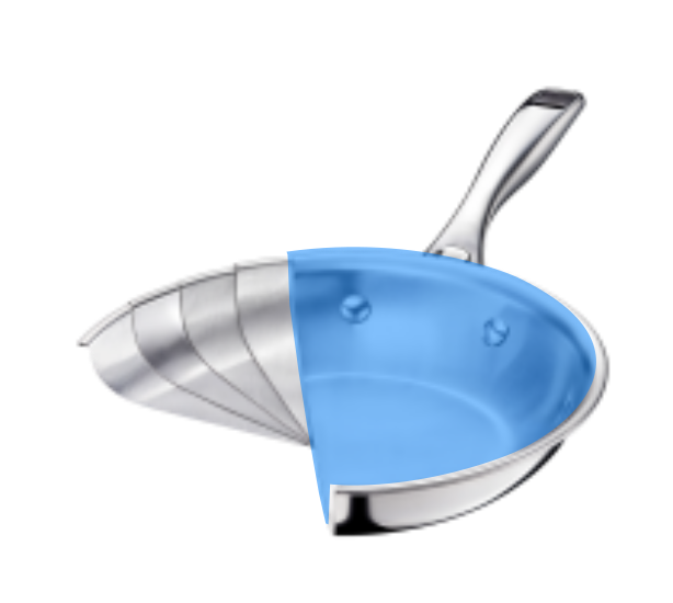 Cutaway pan with stainless cooking surface highlighted