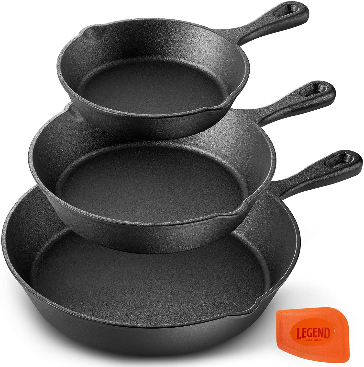 Cast Iron Skillet with Lid - 12-inch Pre-Seasoned Covered Frying Pan Set +  Silicone Handle & Lid Holders + Scraper/Cleaner - Indoor/Outdoor, Oven,  Stovetop, Camping Fire, Grill Safe Kitchen Cookware 