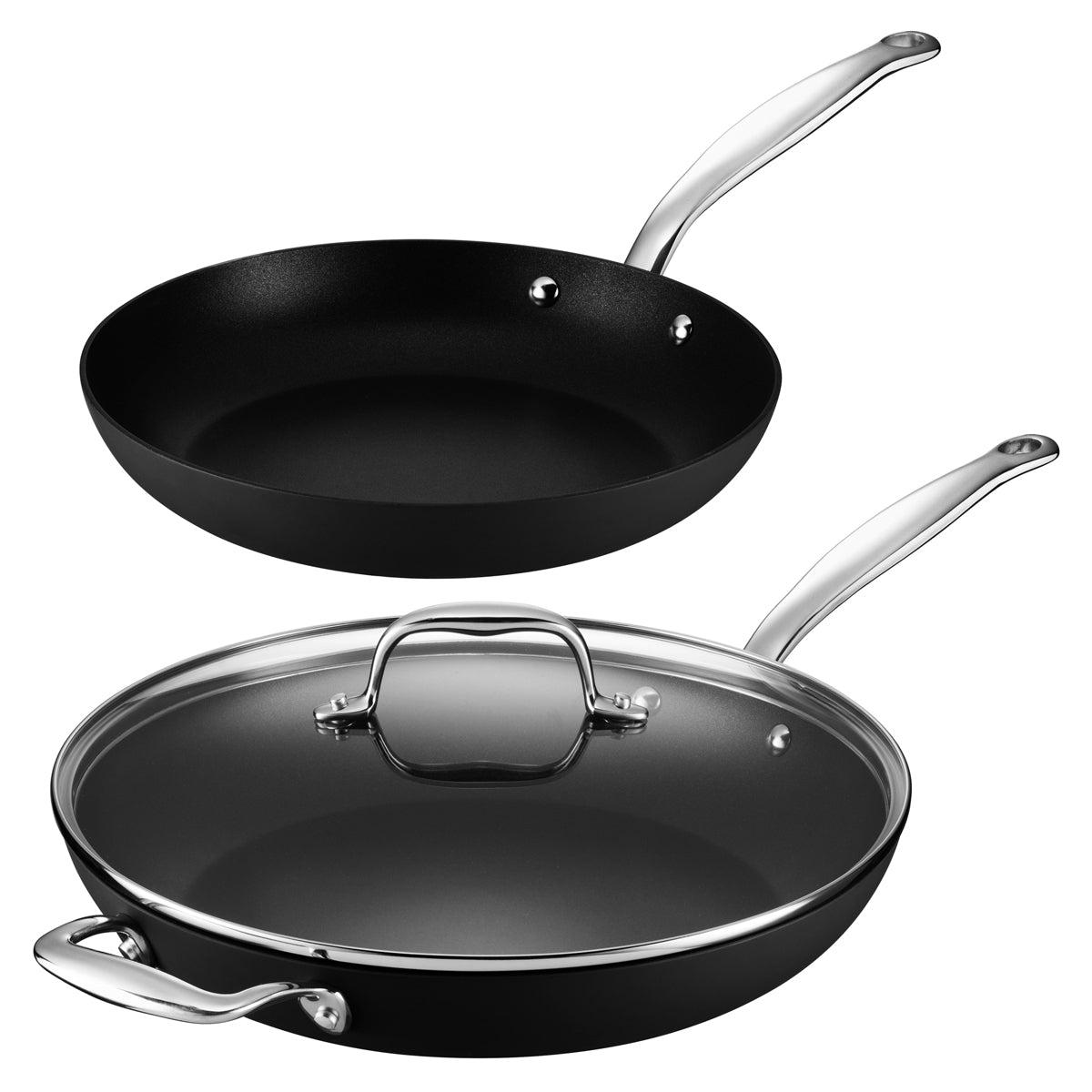 Calphalon Classic Hard-Anodized Nonstick Cookware 14-Piece Pots and Pans Set with No-Boil-Over Inserts - Black, Stainless Steel