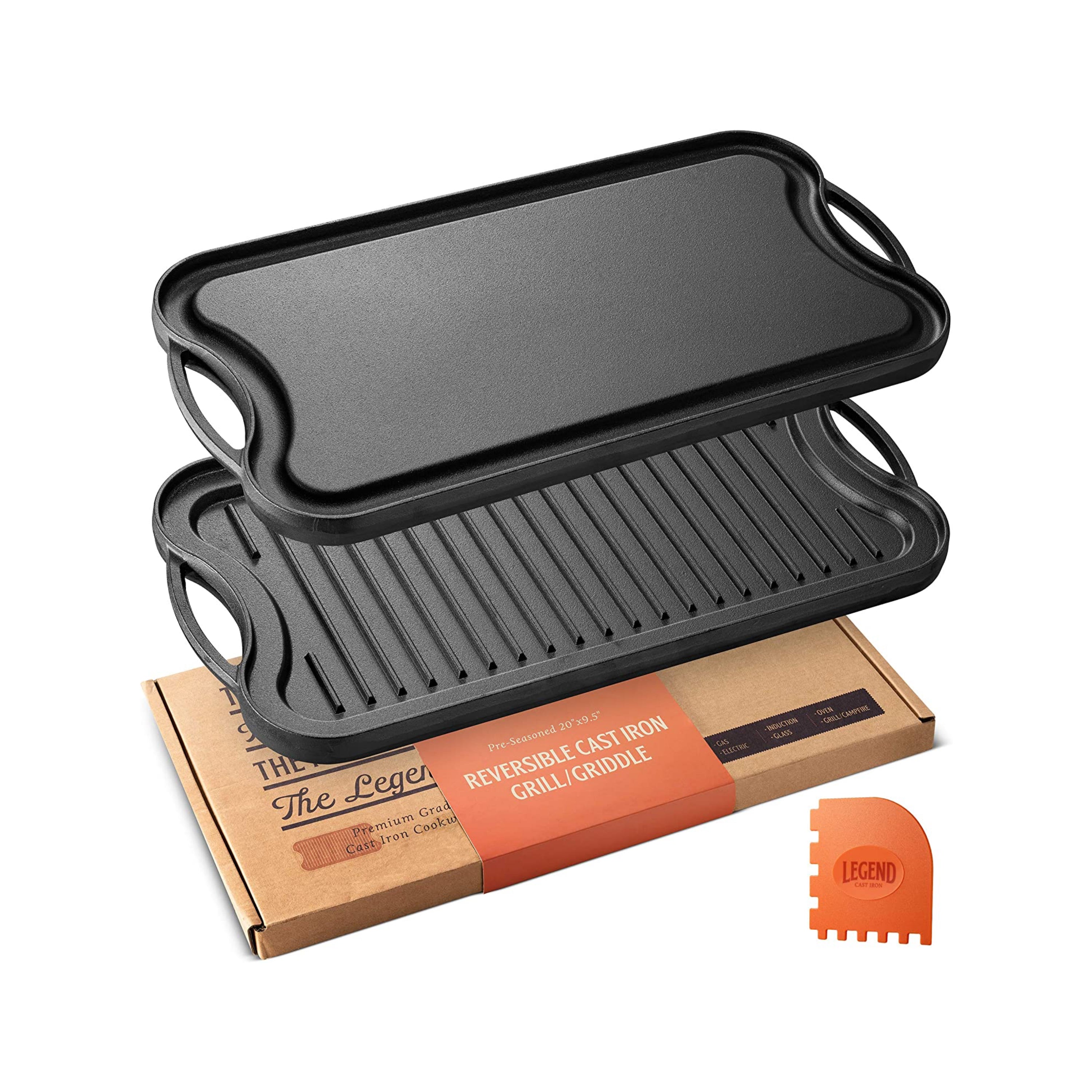 Double Side Griddle,Pre-Seasoned Cast Iron Griddle,Flat Top Grill Dual  Handles,Griddle for Gas Grill,Pancake Griddle,Stove Top Griddle,Griddle  Grill