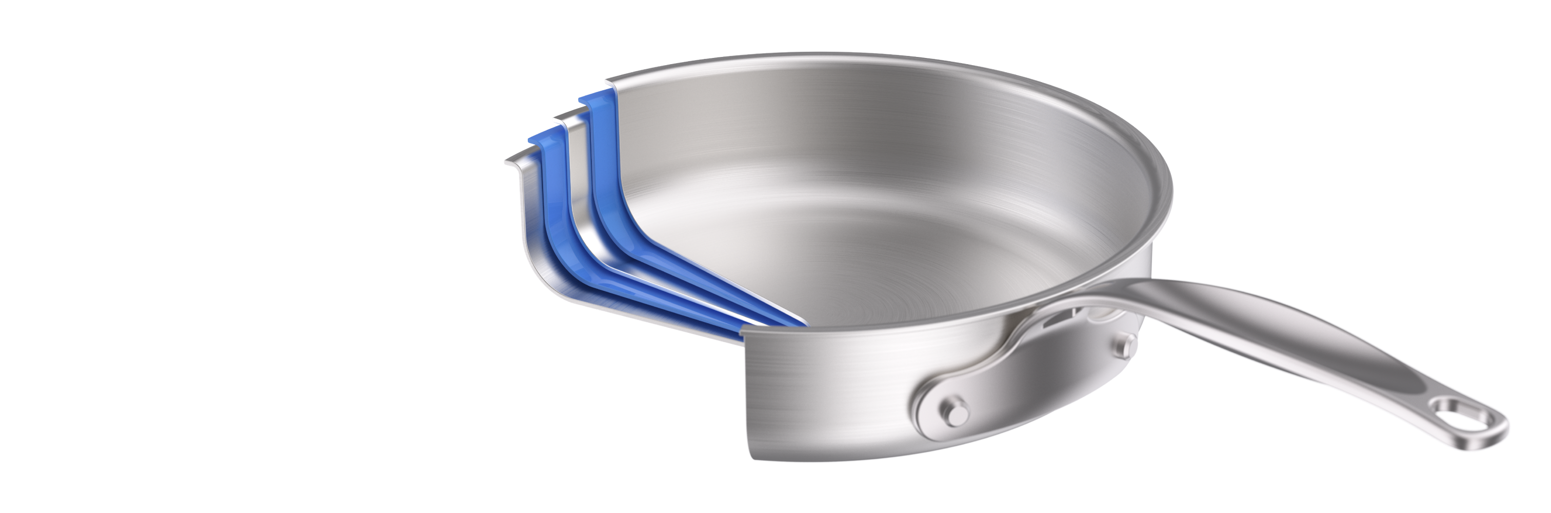 Legend 5-ply SuperStainless stainless steel pan cutaway showing the bonded layers