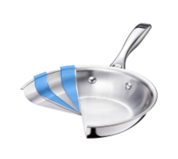 Cutaway pan with aluminum layers highlighted